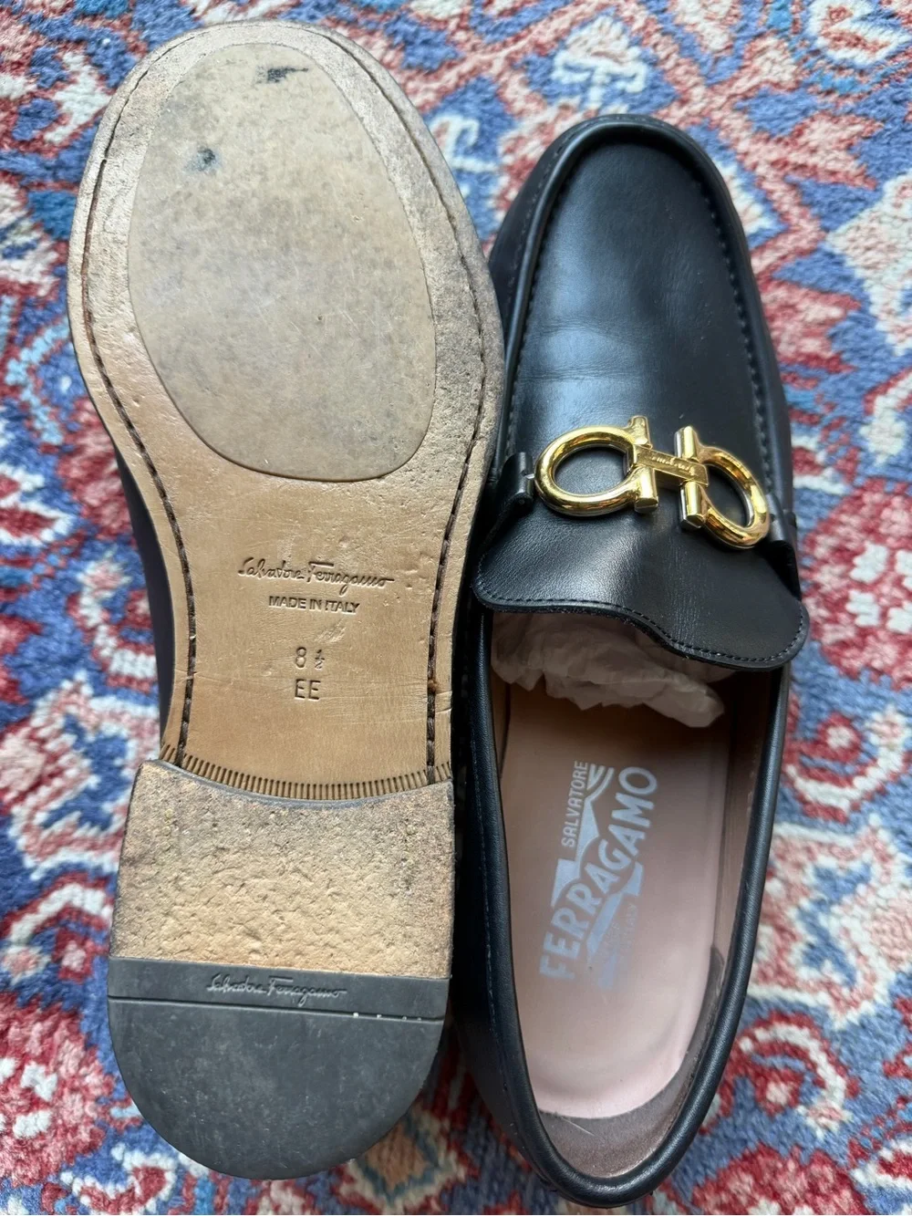 Salvatore Ferragamo Men’s Black Leather Gancini Bit Loafers | Made in Italy